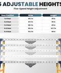 Five adjustable height settings for Heavy Duty 65 By 12 Portable Workbench Featuring Five Adjustable Heights And Smooth Casters.
