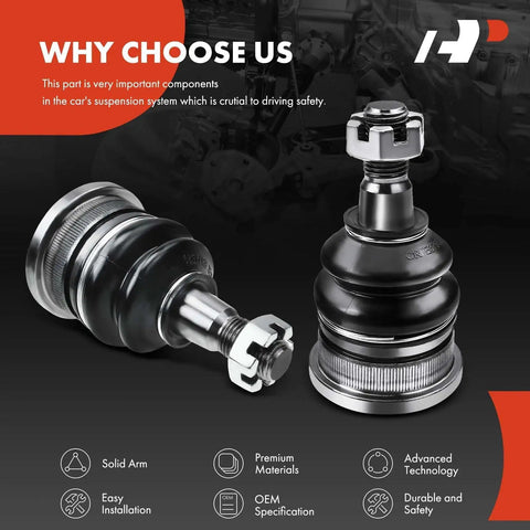 Front Upper Ball Joint Replacement For Toyota Tacoma 1995-2004 4WD V6 3.4L 1996-2002 4Runner Sequoia 2001-2007 Tundra 2000-2006 Rugged Heavy Duty OE Style Ball Joint Direct Fit And Ready To Install For A Smooth Noise Free Ride. black metal front upper ball joints with 14 mm studs