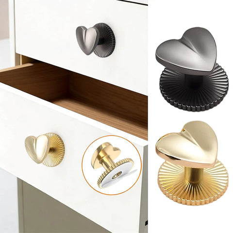 Two Pack Self Adhesive Heart Shaped Cabinet Knobs Zinc Alloy Drawer Pulls For Dresser Cabinets Closets Dark Grey Easy Peel