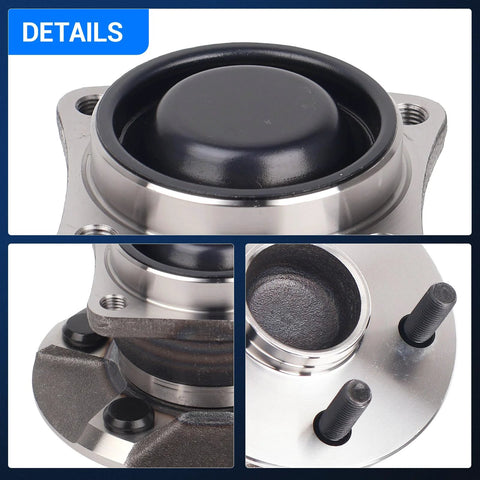 Close-up of Two Pack Rear Wheel Bearing And Hub Assembly For 2003 2008 Toyota Corolla Matrix Pontiac Vibe Celica 2000 2005 5 Lug Non ABS FWD Direct Fit Replacement Beefed Up Ride Quality, showing metal finish and lug positioning.