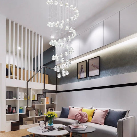 Crystal Spiral Raindrop Chandelier With K9 Crystal, Flush Mount LED Ceiling Light Fixture in modern living room
