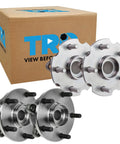 Front And Rear Wheel Bearing And Hub Assembly Set Four Piece Kit With Two Front Hubs And Two Rear Hubs For 2013 2018 Toyota RAV4 FWD 2006 2012 RAV4 V6 3.5L FWD And 2011 2016 Scion tC Manual Transmission, shown with packaging
