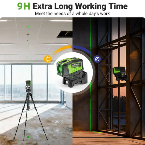 Self Leveling Laser Level With Plus Mode And Dual Line Plus 2 Plumb Dots on tripod in construction site