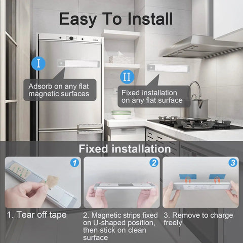 Rechargeable Motion Sensor Under Cabinet Lights With 30 LEDs Magnetic Dimmable Closet And Under Counter Lighting installation guide