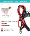 Heavy Duty Beefy 10 AWG SAE to O Ring Terminal Harness Includes Inline 30A Fuse Quick Connect Plug with tinned copper wire.