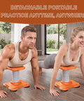 Push Up Assist Trainer For Beginners With Waist And Core Support Reduces Body Weight Load Pocket Friendly Home Workout Gear In Orange Detachable Design For Easy Assembly And Storage used by two people in a push-up position.