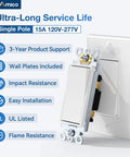 30 Pack Single Pole Light Switch With Wall Plate UL Listed 15A 120/277V on/off rocker paddle, installed view