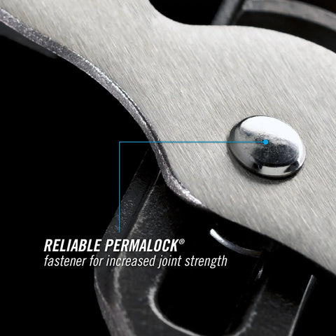 Close-up of PERMALOCK fastener on 4.5 Inch Slip Joint Pliers With Straight Jaw Tongue And Groove Hardened Steel Construction