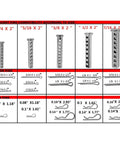 Chart displaying compatibility of clevis pins with various sizes including Rugged Adjustable Clevis Pin 3/8 x 2 Inch Zinc Coated Steel With 8 Holes And R Clip.