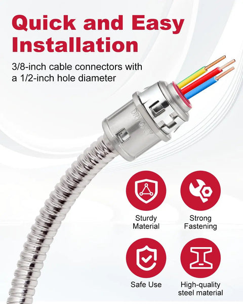 25 Piece Metal Cable Connectors For Three Eighth Inch Conduit Zinc Electrical Fittings For Steel And Aluminum Cable Ideal For DIY