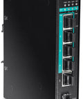 5 Port Hardened Industrial Gigabit PoE Plus DIN Rail Switch With 120W Power Budget 1 X SFP Slot IP30 Rated Unmanaged Switch Black
