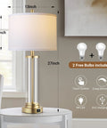 Touch Control Bedside Lamps Set Of 2 With USB A And C Ports, featuring a gold base and white fabric shade on a nightstand.