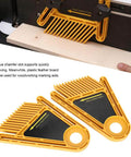 No Sweat Plastic Featherboard For Table Saws Router Tables And Band Saws Non Marking Hold Down Tool with yellow combs on wood.