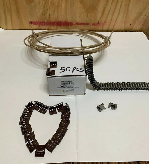 Top Shelf Zig Zag Springs 9 Gauge 35 Foot Roll Loaded With 50 Seven Hole Clips 40 Stay Wire Clips Plus 20 Foot Springing Wire For Sofa And Auto Upholstery Kicking Butt On Budgets components laid out on a white surface.