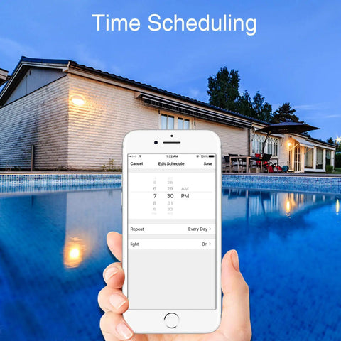 Hand holding smartphone displaying schedule settings for WiFi Smart Double Light Switch 3-Way That Plays Nice With Alexa And Google Home
