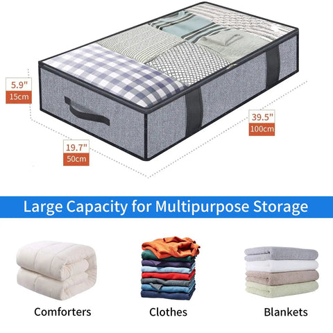 No Fuss Underbed Storage Bags 2 Pack With Heavy Duty Zipper And Visible Front Panel Super Breathable Linen Grey Fabric That Hits Different When Storing All Your Cozy Throws And Winter Wear