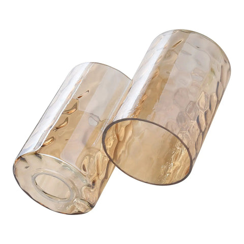 3 Pack Amber Hammered Glass Lamp Shade Replacement For 1-5/8 Inch Fitter 6-1/16 Inch Tall Water Ripple Cylinder Glass Globe Cover