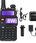 UV 5R 8W Dual Band Two Way Radio With Earpiece 1800mAh Battery Desktop Charger 128 Channel Ham Radio Handheld VOX Ready