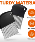 HNYYZL crinkle cutter set, front view; 2-piece stainless steel waffle fry cutters with black handles.