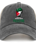 I Stand With Palestine Dope Adjustable Trucker Hat For Women And Men Unisex Golf Style Cap front view with custom design