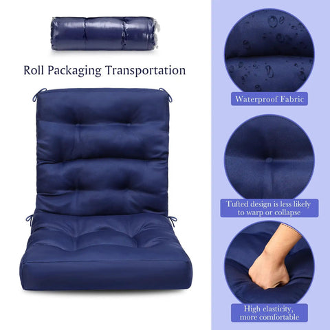 Six Pack Outdoor Patio Chair Cushions 20x40 Inch Waterproof All Weather Thickened Seat Pads for Rocking Deck Garden Furniture Navy Blue with Durable Stitching and Long Lasting Comfort