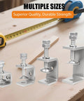 No Fuss 304 Stainless Steel C Clamps 2 Pack Big Jaw G Clamps for tight quarters with multiple sizes displayed on wood.