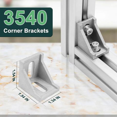 Pro Level 4040 Series Aluminum Extrusion Profile Connector Kit featuring sturdy 3540 corner brackets on a marble surface.
