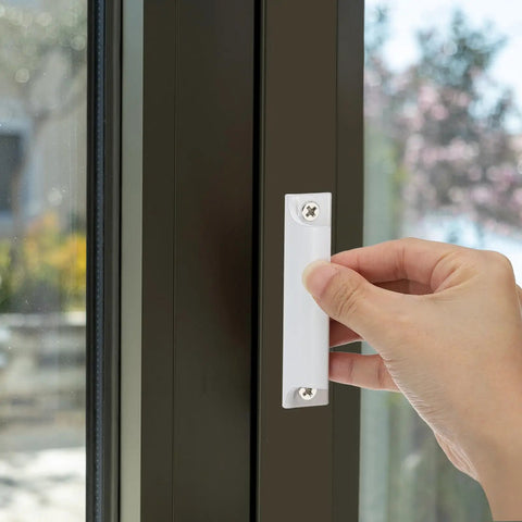 Window Sash Lift Handle 3 Inch 2 Pack Aluminum Alloy Finger Pulls For Sliding Windows Drawer Push Pull Handle With Screws Black Dope Rustproof Built To Last Center Hole Design For Home Kitchen Closet, hand holding white handle on window frame