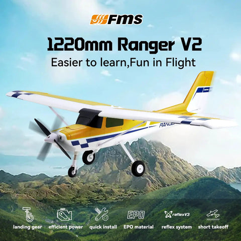 Beginner Friendly 1220mm Ranger RC Airplane For Adults EZ To Fly Easy To Learn Remote Control Plane With Reflex Yellow Finish in flight