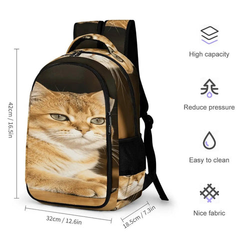 Green Eye Golden Cat Printed Unisex Backpack With Large Capacity, Durable Breathable Polyester, Smooth Zipper, Side Pocket