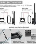 Diagram showing wiring and installation methods for 12V Heavy Duty Linear Actuator 450 Lbs 2000N, 6 Inch Stroke, with battery connections.