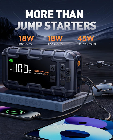 Beast All In One Jump Starter With Air Compressor And Power Bank, 8000A Peak, charging devices with digital display