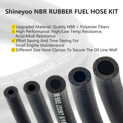 Fuel Line Hose Kit Five Foot Set With Twenty Five Clamps Includes Five Sizes Three Eighths Inch Five Sixteenths Inch One Quarter Inch