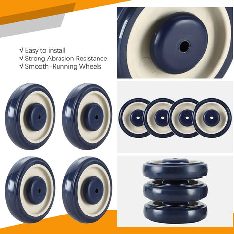 Sixteen Pack 5 Inch Shopping Cart Replacement Wheels Kit With Double Ball Bearing TPU Silent Casters