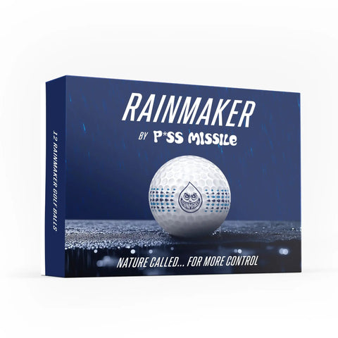 Rainmaker golf ball with urethane cover and multi color alignment lines, Greek letter IDs, medium compression core.