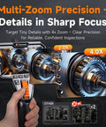 Ultra Slim 0.24-Inch Two-Way Articulating Borescope With Light showing zoom precision on camera display
