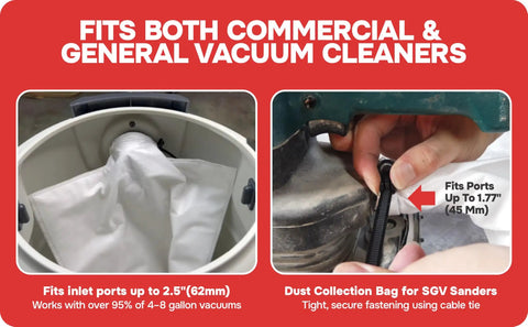 Small Dust Collection Bags For Sanders And Miter Saws, 3 Pack Adjustable Setup, fits vacuum ports up to 2.5 inches.