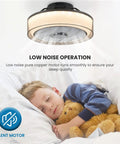 Child sleeping under Bladeless Ceiling Fan With Light And Remote 16 Inch Low Profile Flush Mount Dimmable Smart Ceiling Fan