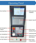 Operating panel of Educational CNC Milling And Drilling Machine For Training, 3 Axis Programmable Benchtop Mill with controls labeled.