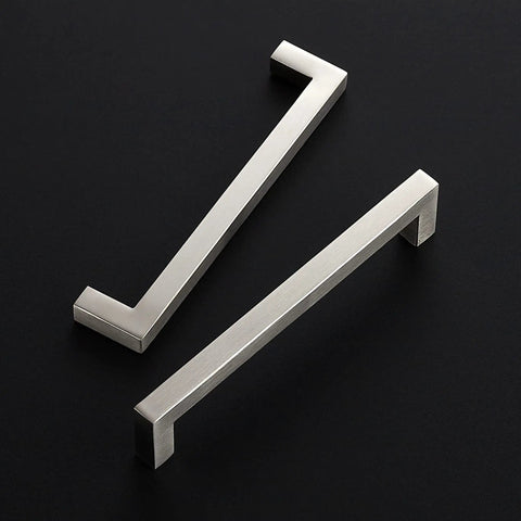 20 Pack 6-1/4 Inch Kitchen Square Cabinet Handles Satin Nickel Pulls Brushed Nickel Hardware shown on black surface