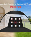 10x7Ft Golf Practice Net With Mat, Built Tough 420D Oxford Cloth And 210G Nylon Mesh, Backyard Hitting Drive Net With 9 Target Pockets