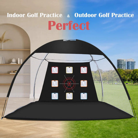 10x7Ft Golf Practice Net With Mat, Built Tough 420D Oxford Cloth And 210G Nylon Mesh, Backyard Hitting Drive Net With 9 Target Pockets