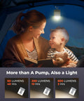 A mother and child sitting under camp light from Ultra Fast Mini Air Pump For Inflatables With 2600mAh Battery And Camp Light Portable Electric Pump.