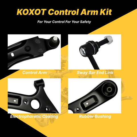 Front Lower Control Arm Ball Joint And Sway Bar End Links Kit For Kia Soul 2014 2019 And Soul EV 2015 2019 Replacement Assembly Includes Driver And Passenger Sides OE K623345 K623346 K750523 showing control arm, sway bar end link, coating and bushing