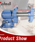 Heavy Duty Built Tough Multi Jaw Vise With 360 Degree Rotating Head And Swivel Base shown in blue with size dimensions