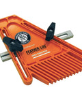 Built Like A Tank Table Saw Feather Board Lockdown System With Heavy Duty Polymer Build displayed on surface with orange and black color.
