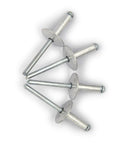 60 Pcs Large Flange Blind Rivets Aluminum 3/16 By 5/8 Inch Grip Range 8 To 12mm Flange Diameter 5/8 Inch Corrosion Resistant Pop Rivet Assortment Kit For DIY Projects Cars And Metalwork - close-up view of aluminum rivets arranged on a white background.