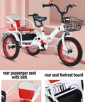 Outdoor Pedal Tricycle For Kids Ages 3 To 10, 3 Wheel Trike with rear seat and basket, foldable frame, 16-inch red wheels