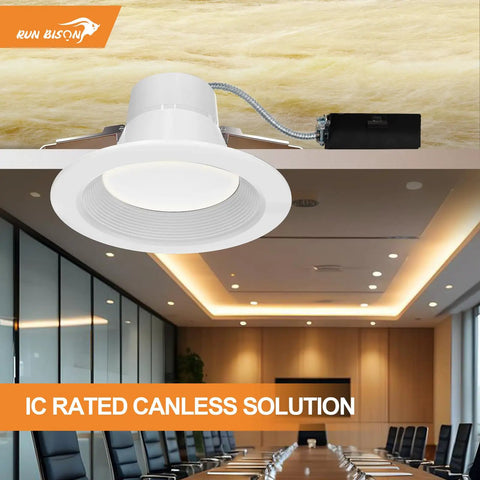 12 Inch Canless LED Recessed Downlight With Junction Box, mounted in a modern office ceiling, displaying smooth white light.
