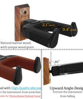 Auto Lock Guitar Wall Mount With Black Walnut Wood Hanger showing secure grip, 80° design, walnut base, protects guitars and bass.